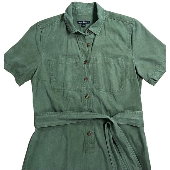 J Crew Mercantile Women Army Green Utility Shirt Dress Tie Front Pockets Size 4 - Picture 5 of 10